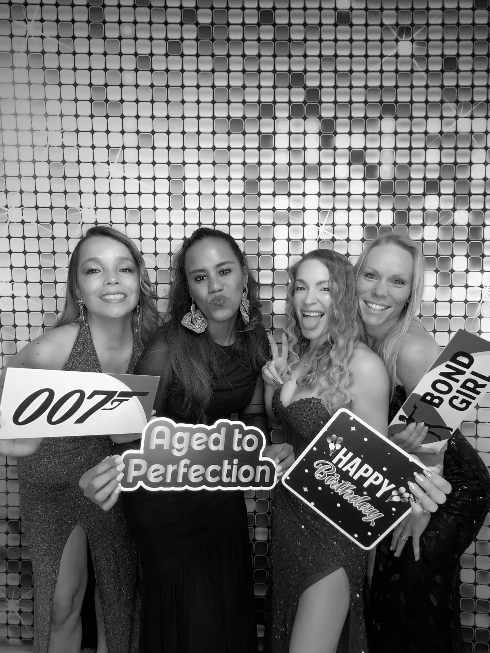 Black and white wedding booth moment