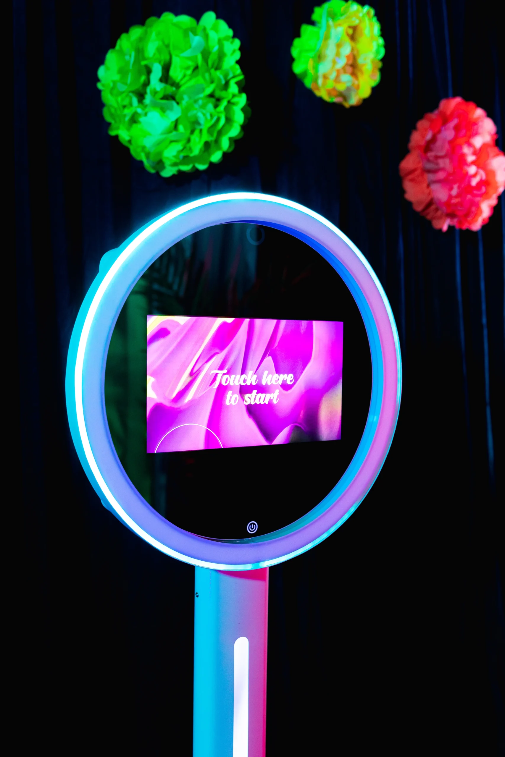 Signature booth setup in cyan